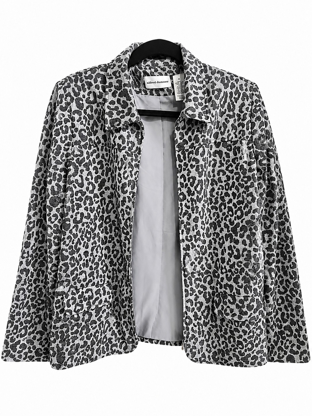 Alfred Dunner Blazer Grey & White Leopard Print Jacket Workwear Size 10